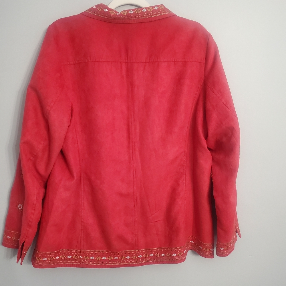 ColdWater Creek Red Faux Suede Embroidered Embellished Blazer  Sz14 Chic Grandma - Picture 7 of 16